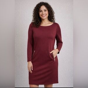 XL Elegant Burgundy Long Sleeve Dress